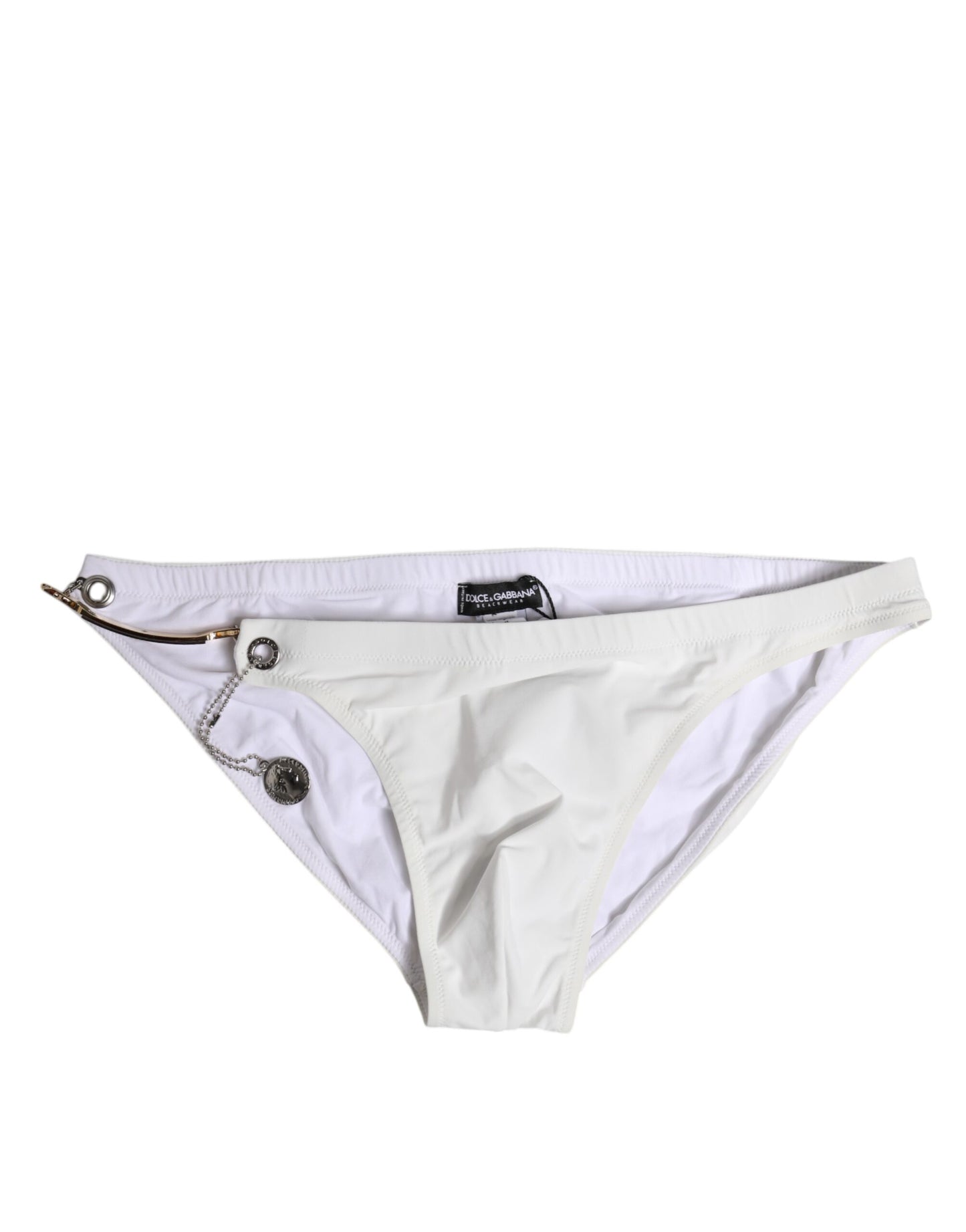 Dolce & Gabbana White Logo Metal Embellishment Brief Swimwear
