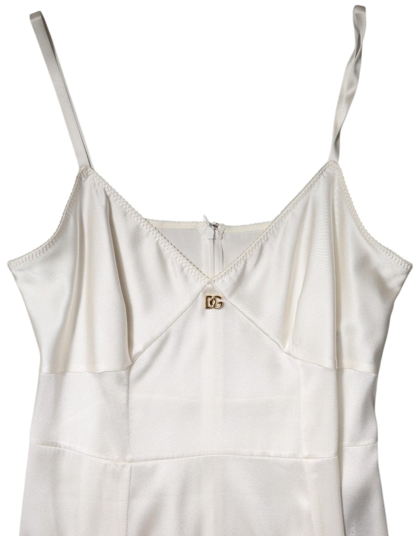 Dolce & Gabbana White DG Logo Full Slip Silk Dress Sleepwear