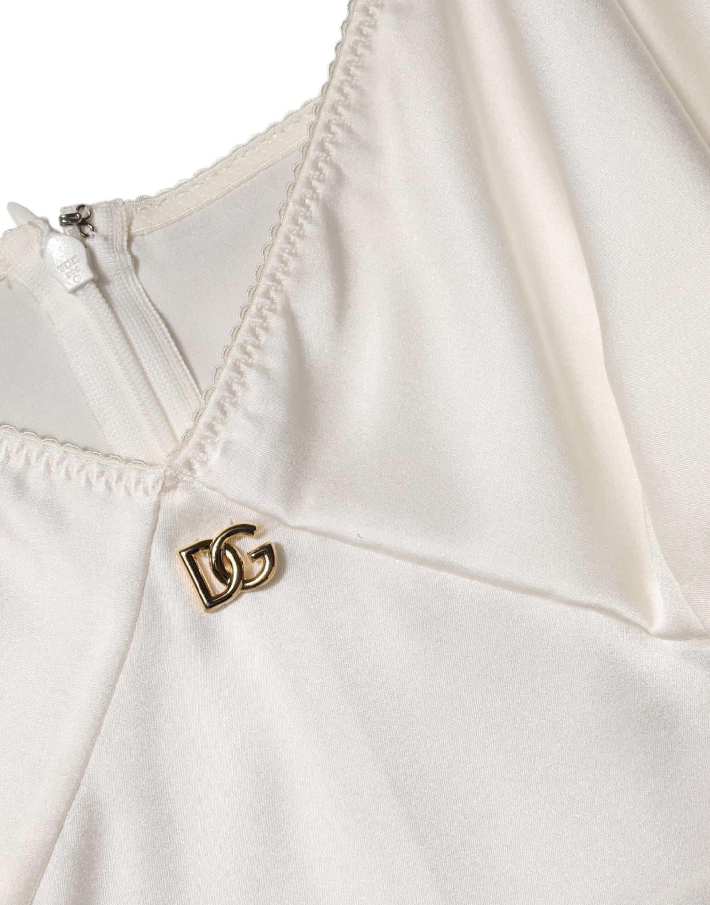 Dolce & Gabbana White DG Logo Full Slip Silk Dress Sleepwear
