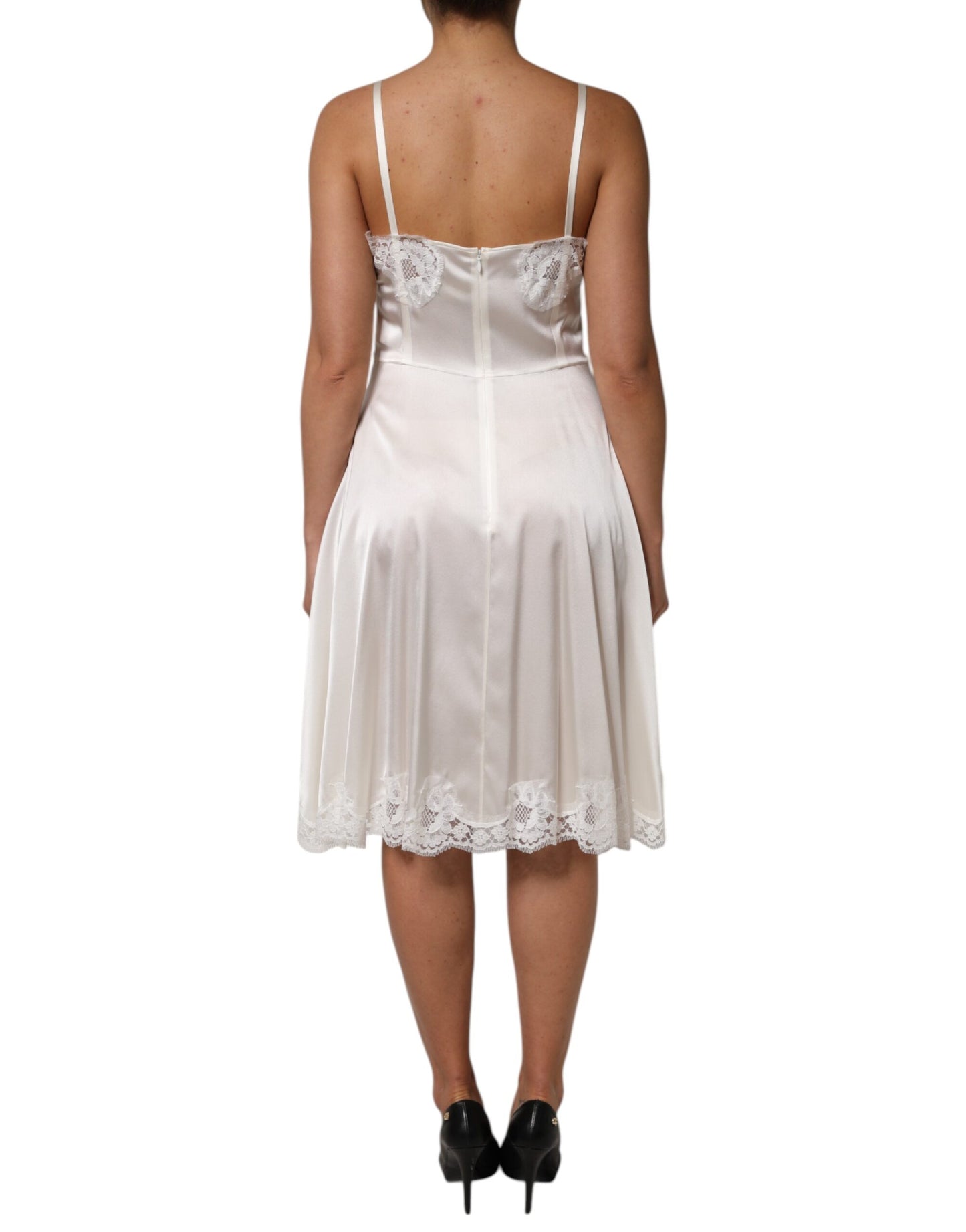 Dolce & Gabbana White Lace DG Logo Silk Dress Sleepwear