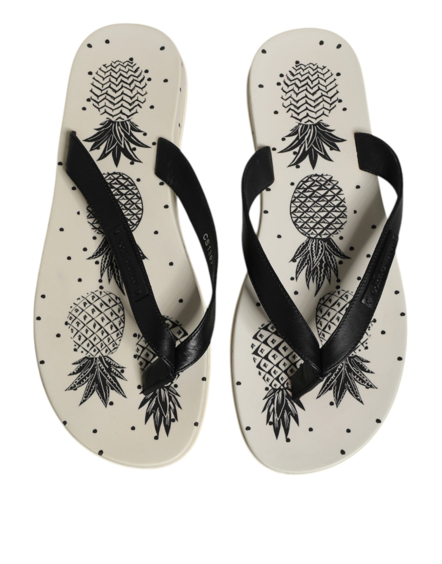 Dolce & Gabbana White Pineapple Print Slides Beachwear Shoes