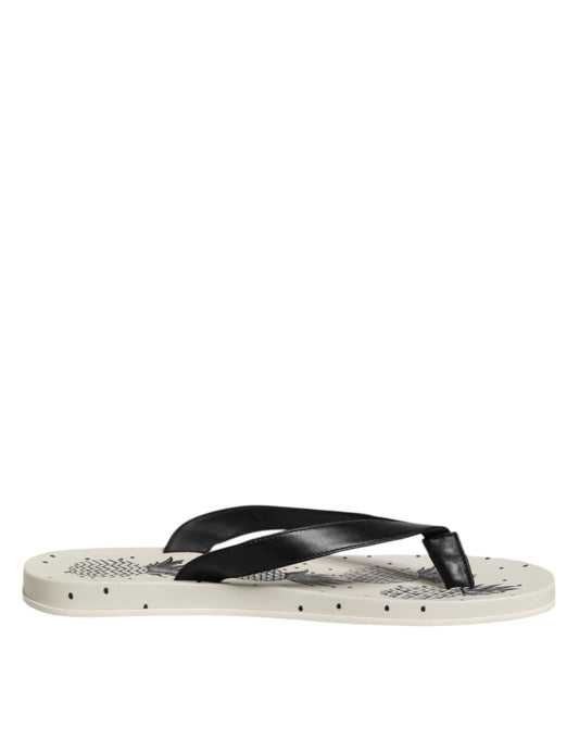 Dolce & Gabbana White Pineapple Print Slides Beachwear Shoes