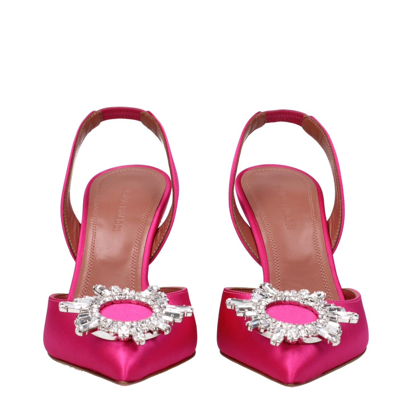 Amina Muaddi Pink Satin High Heel Pumps