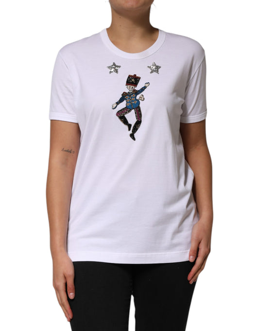 Dolce & Gabbana White Cotton Sequin Embellished Top T-shirt