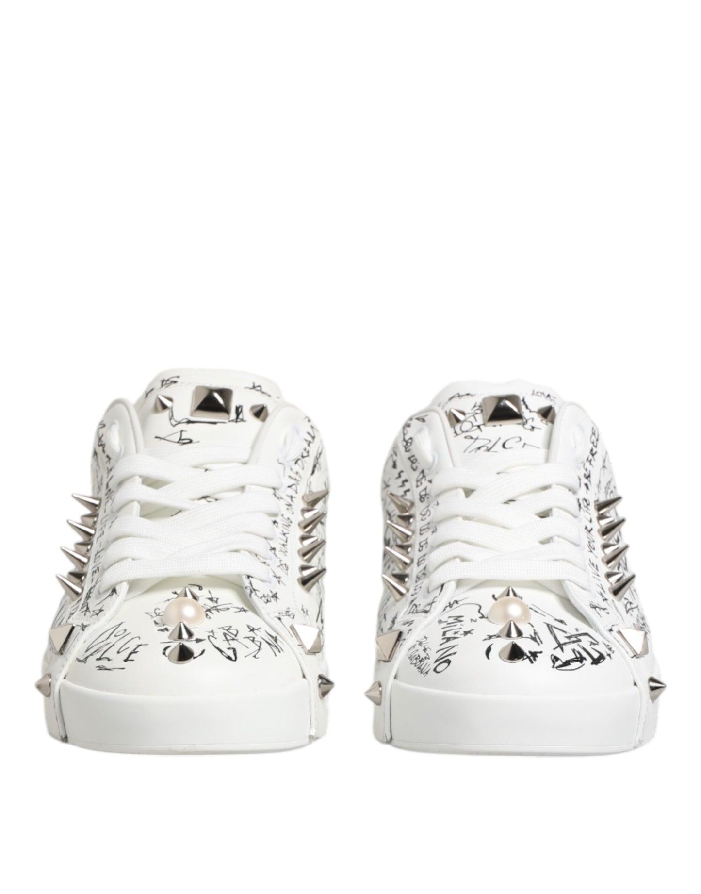 Dolce & Gabbana White Portofino Stud Embellished Men Sneakers Shoes