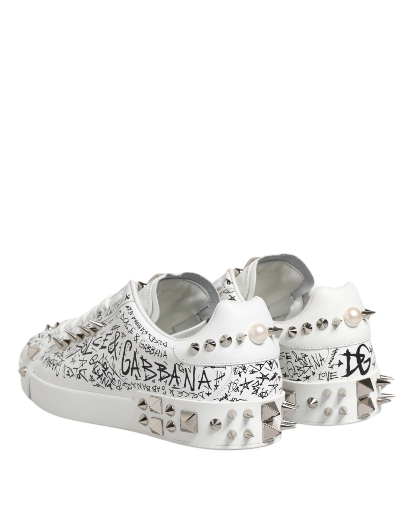 Dolce & Gabbana White Portofino Stud Embellished Men Sneakers Shoes