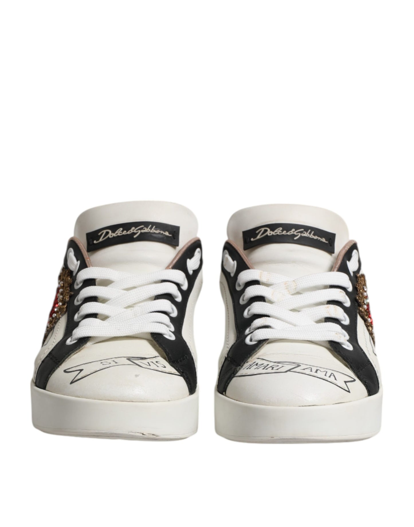 Dolce & Gabbana White Leather Sacred Heart Sneakers Shoes