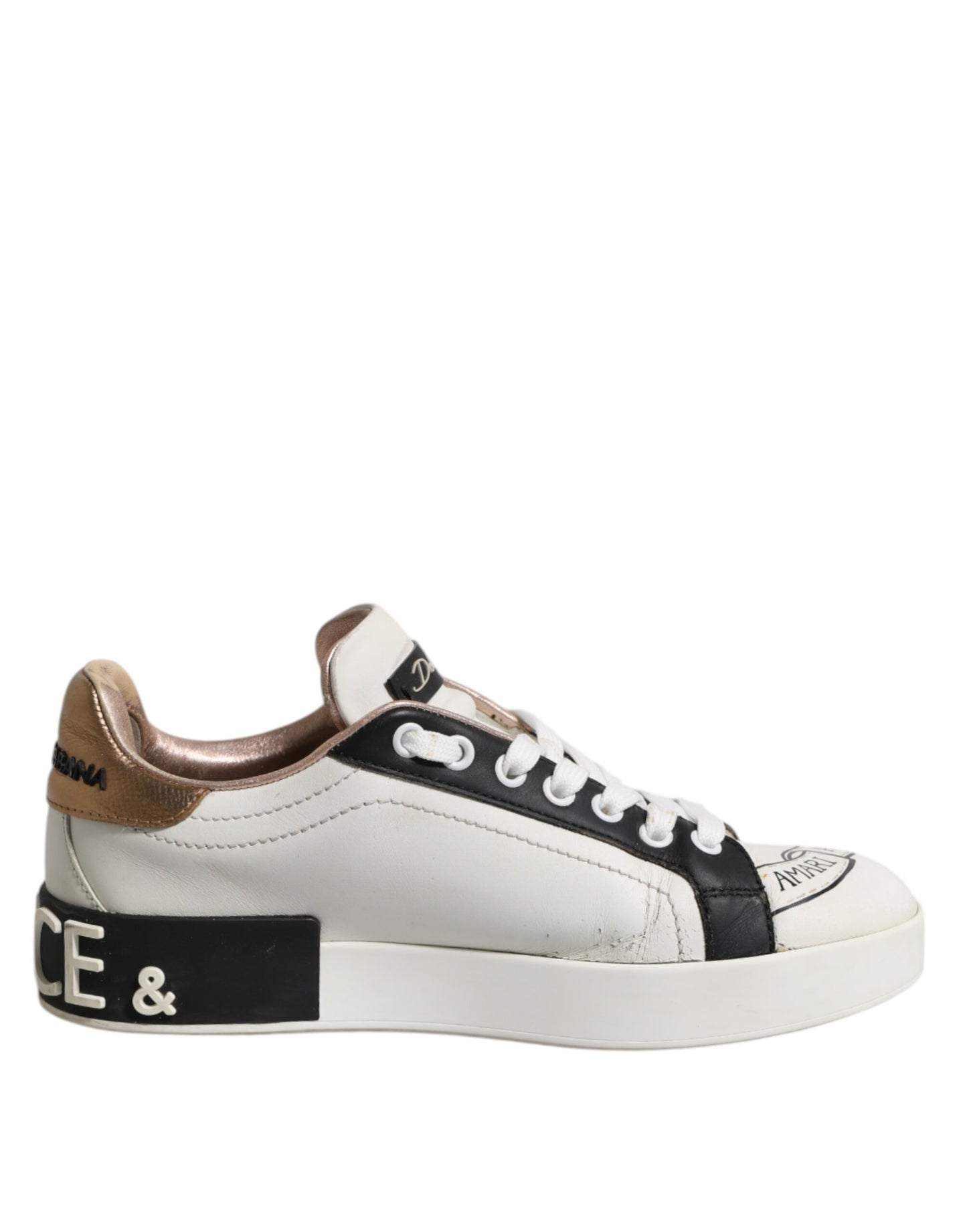 Dolce & Gabbana White Leather Sacred Heart Sneakers Shoes
