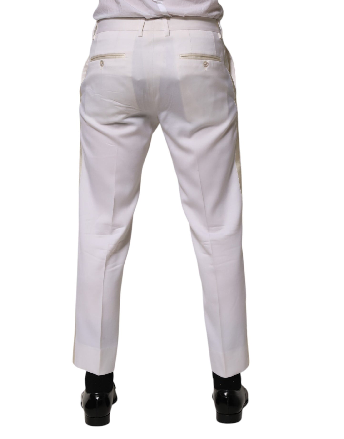 Dolce & Gabbana White Polyester Tapered Formal Trouser Pants