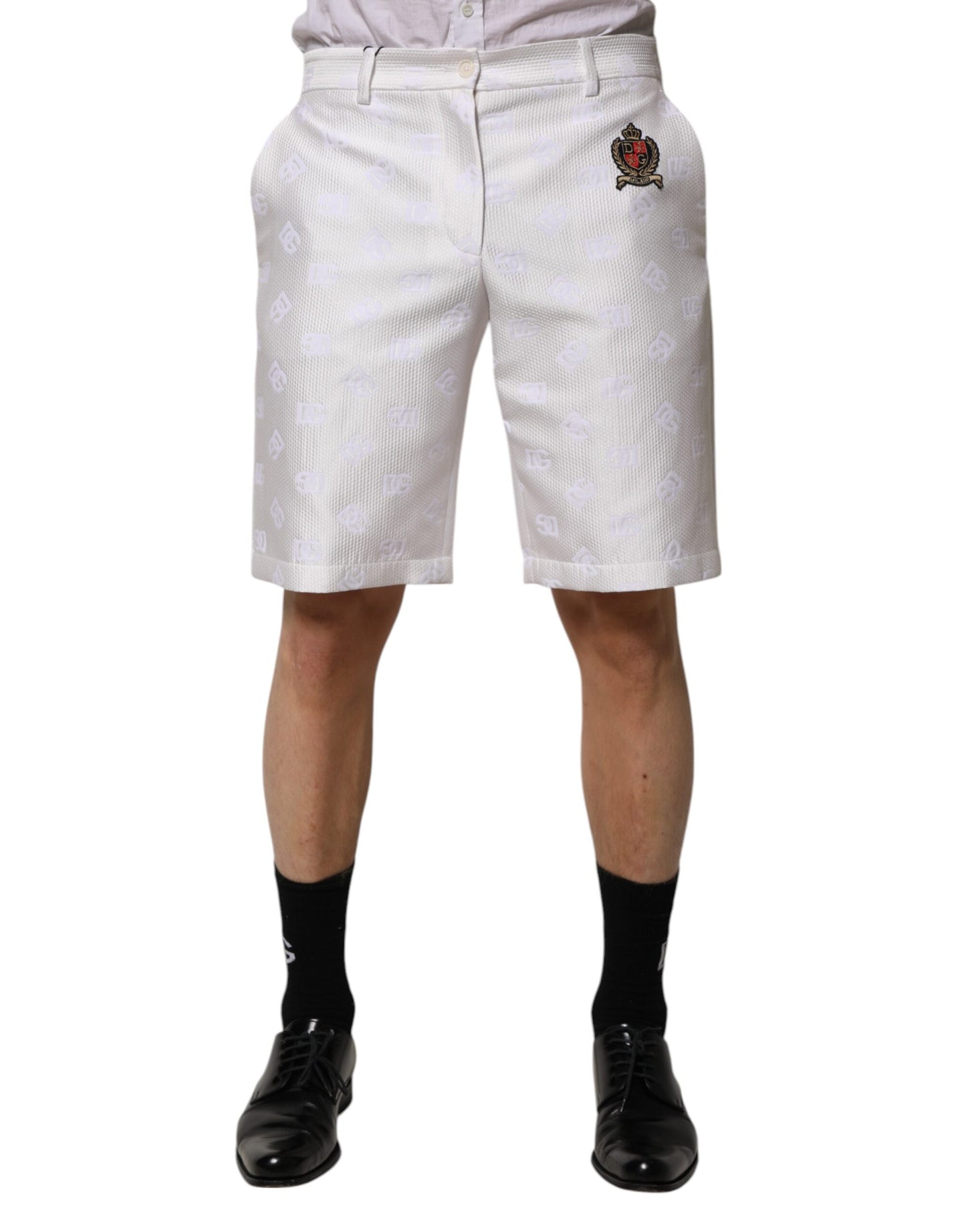 Dolce & Gabbana White DNA DG Patch Logo Cotton Trouser Shorts