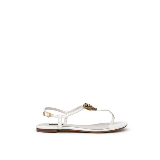 Dolce & Gabbana White Leather Flip-Flop Sandal