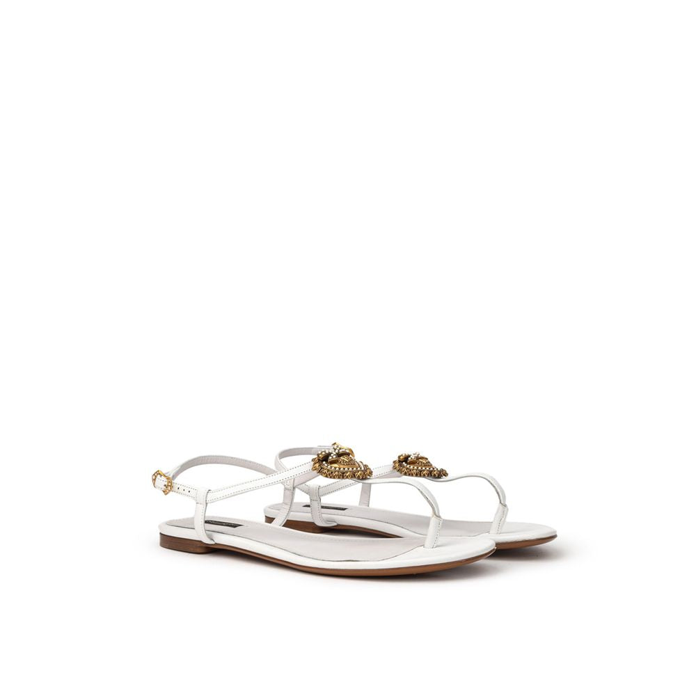 Dolce & Gabbana White Leather Flip-Flop Sandal