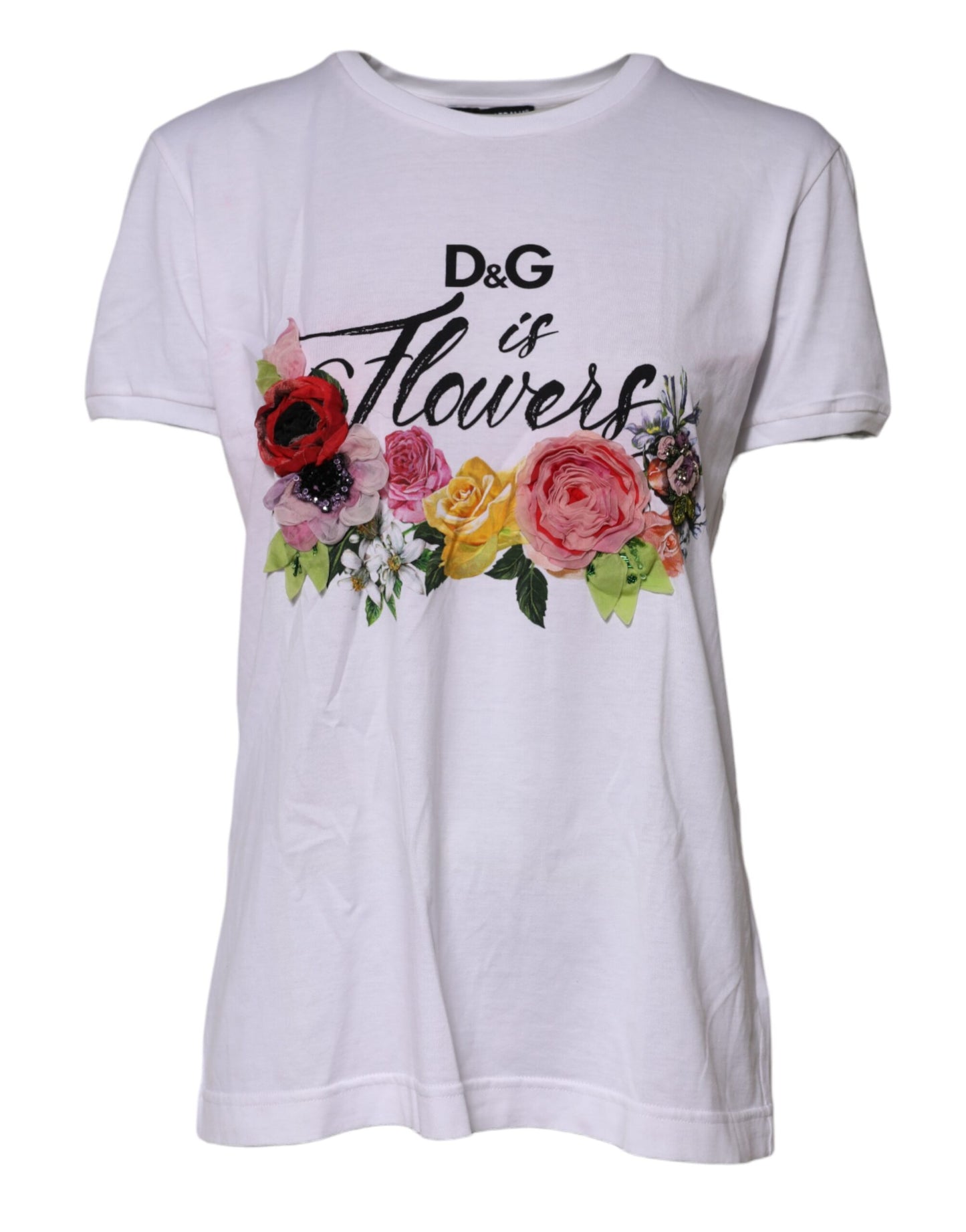 Dolce & Gabbana White DG Floral Embellishment Top T-shirt