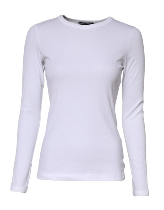 Dolce & Gabbana White Cotton Knit Round Neck Long Sleeves T-shirt